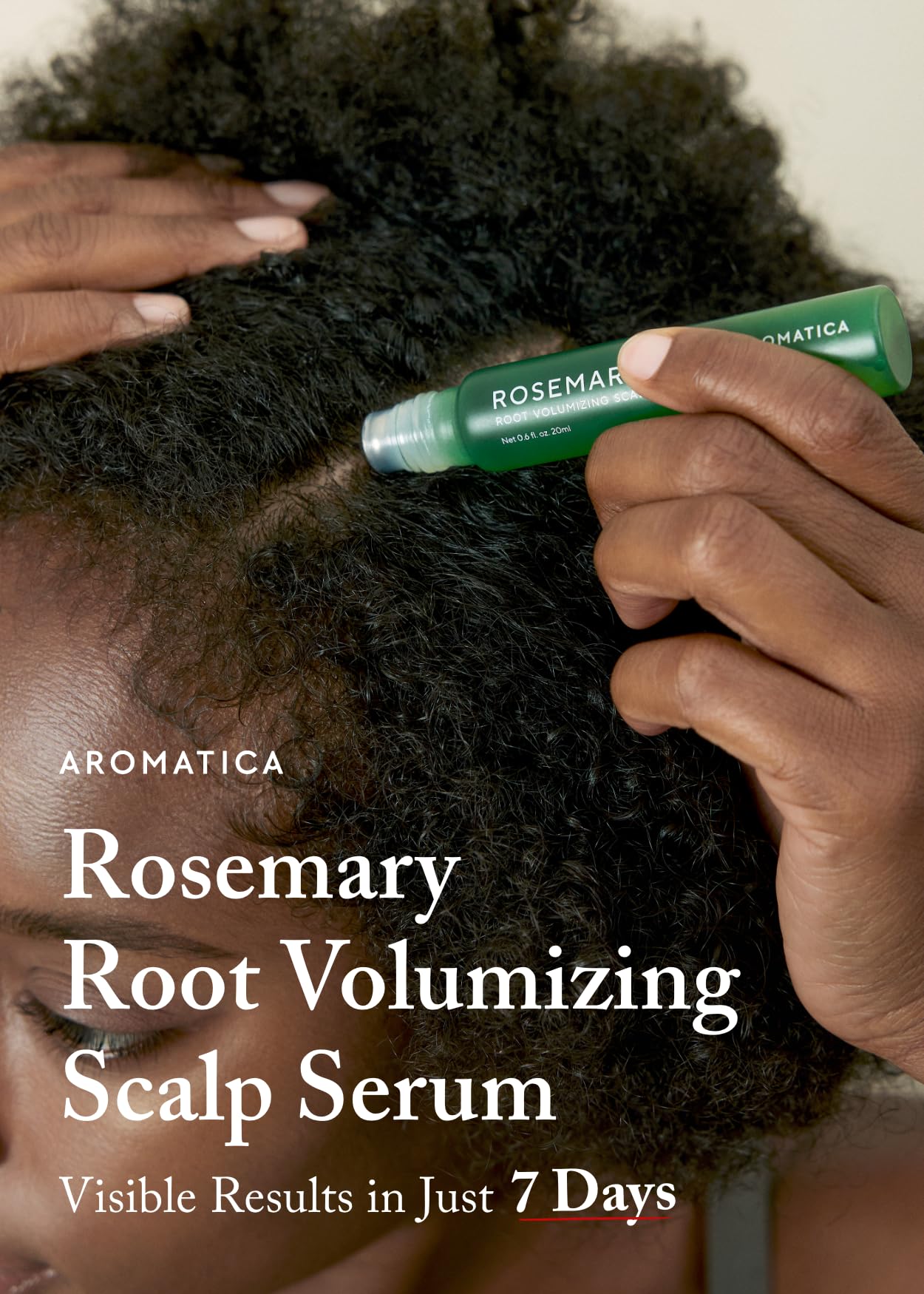 AROMATICA rollerball applicator close-up for precise scalp use