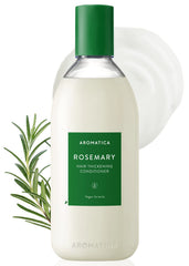 AROMATICA Rosemary Hair Thickening Conditioner bottle highlighting vegan formula for moisture.