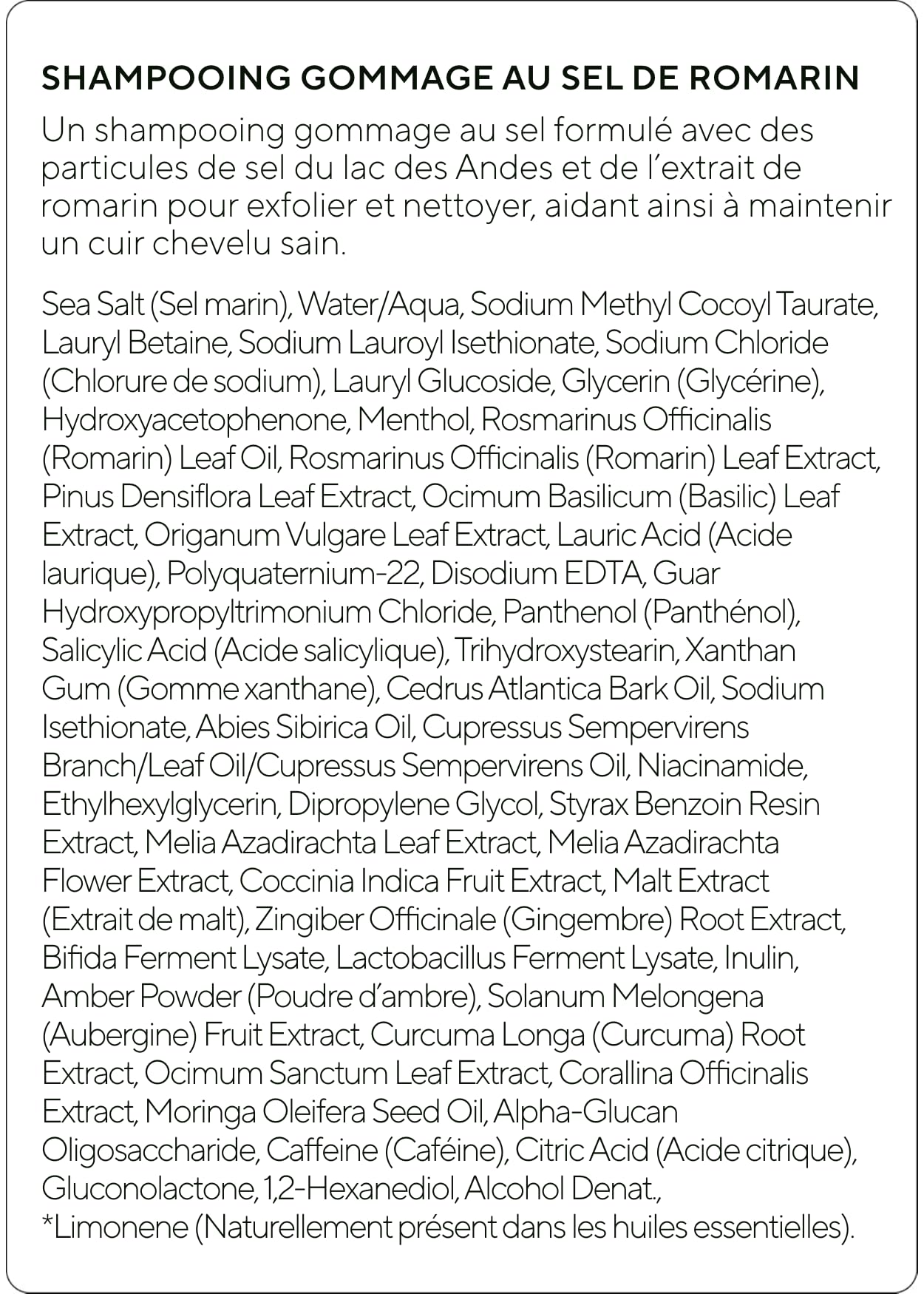 AROMATICA Rosemary Salt Scrub Shampoo label highlights sulfate-free and silicone-free formula.