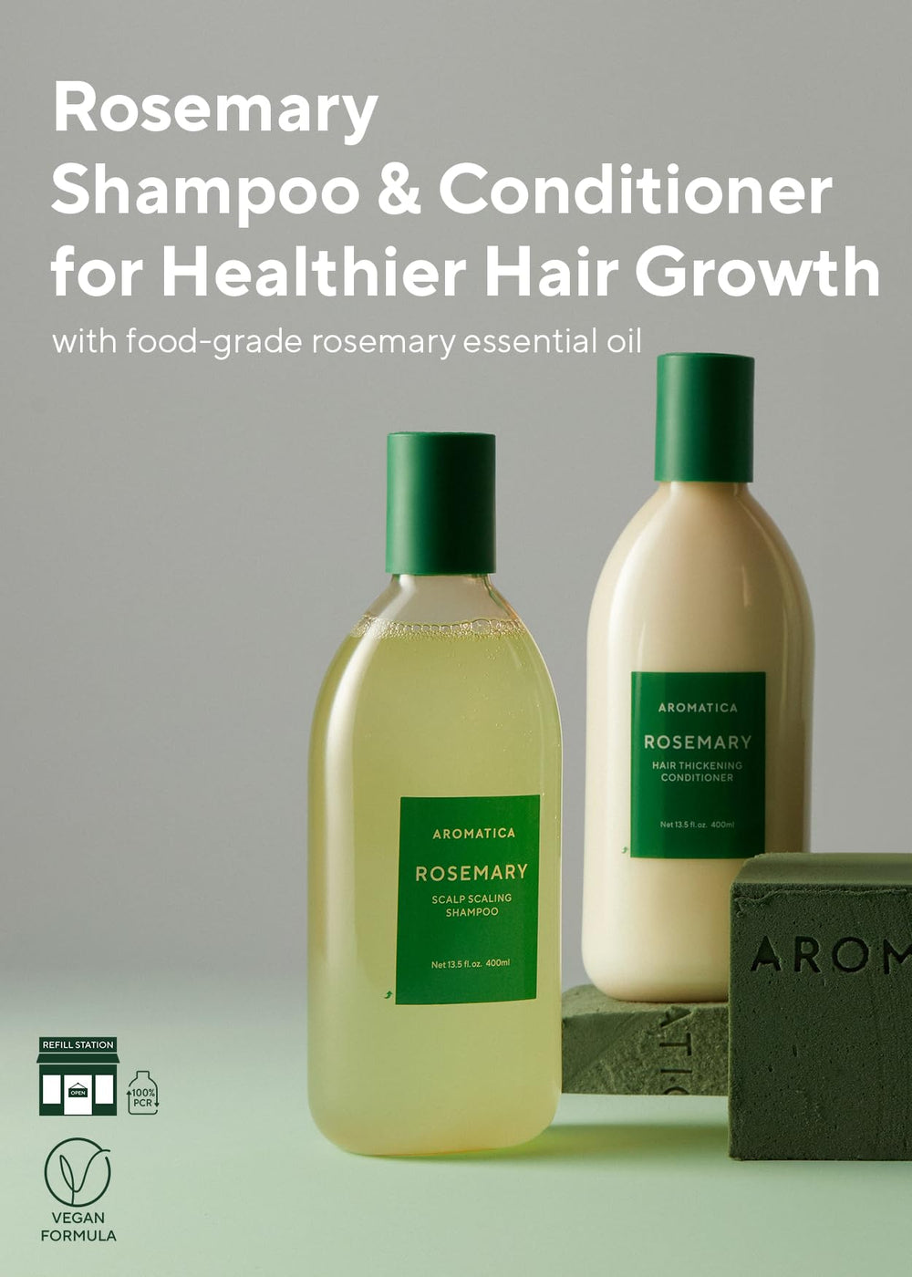 AROMATICA rosemary scalp conditioner bottle for smoother, manageable hair.