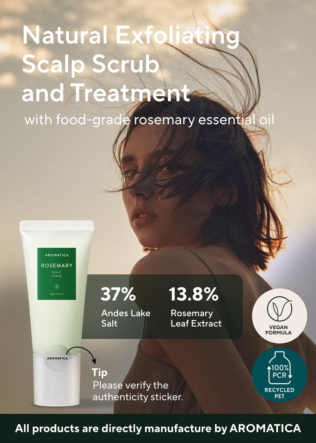 AROMATICA Rosemary Scalp Scrub packaging emphasizes plant-based formula