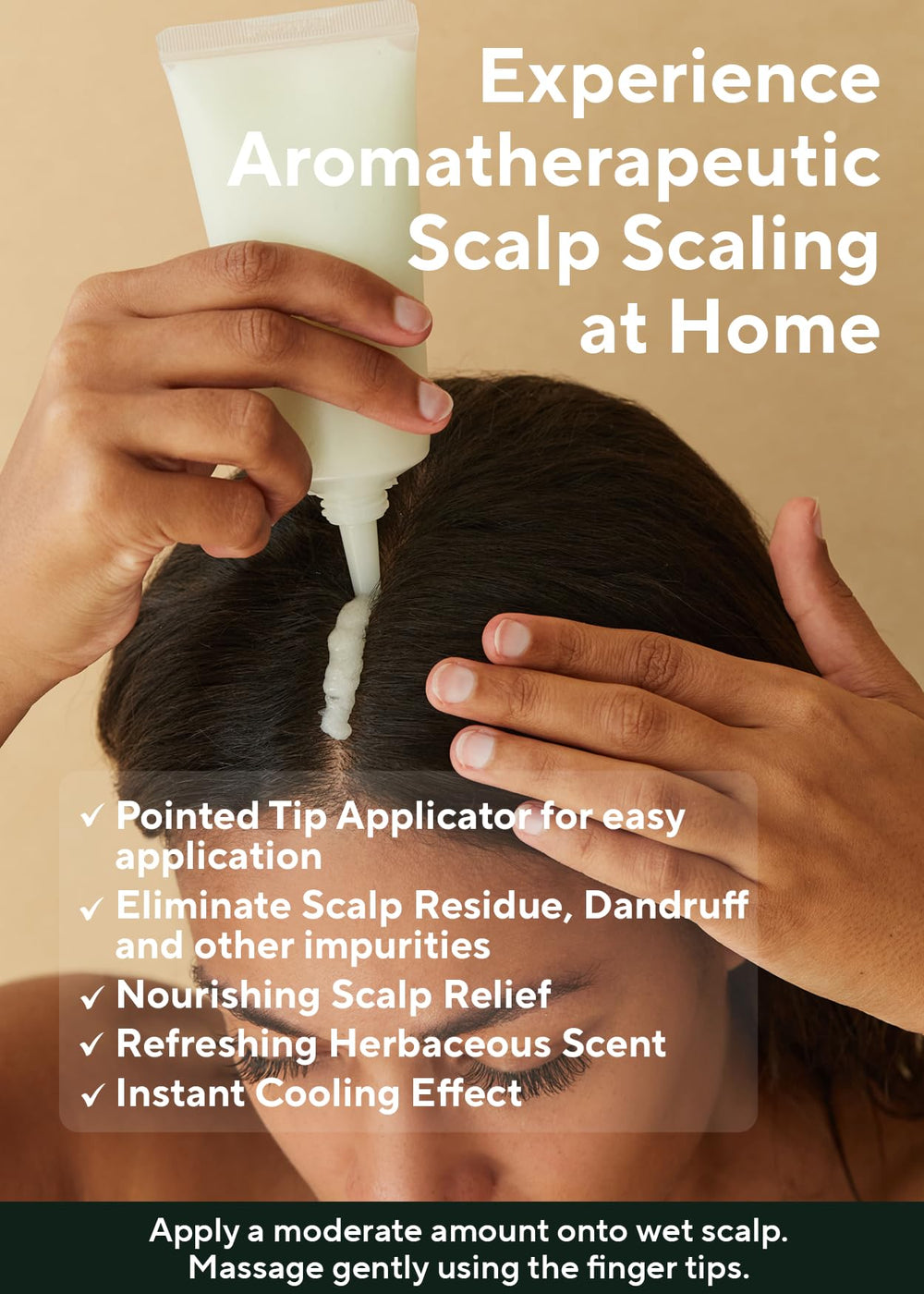 AROMATICA Rosemary Scalp Scrub usage scene demonstrates pre-shampoo application for refreshed scalp routine