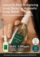 AROMATICA rosemary water spray bottle on shelf for potential hair health.