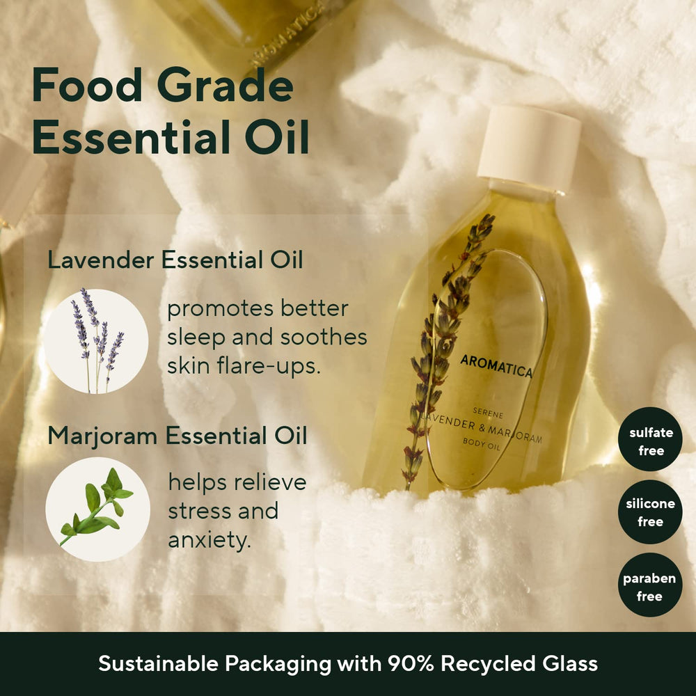 AROMATICA Serene Body Oil massage application on arms and shoulders.