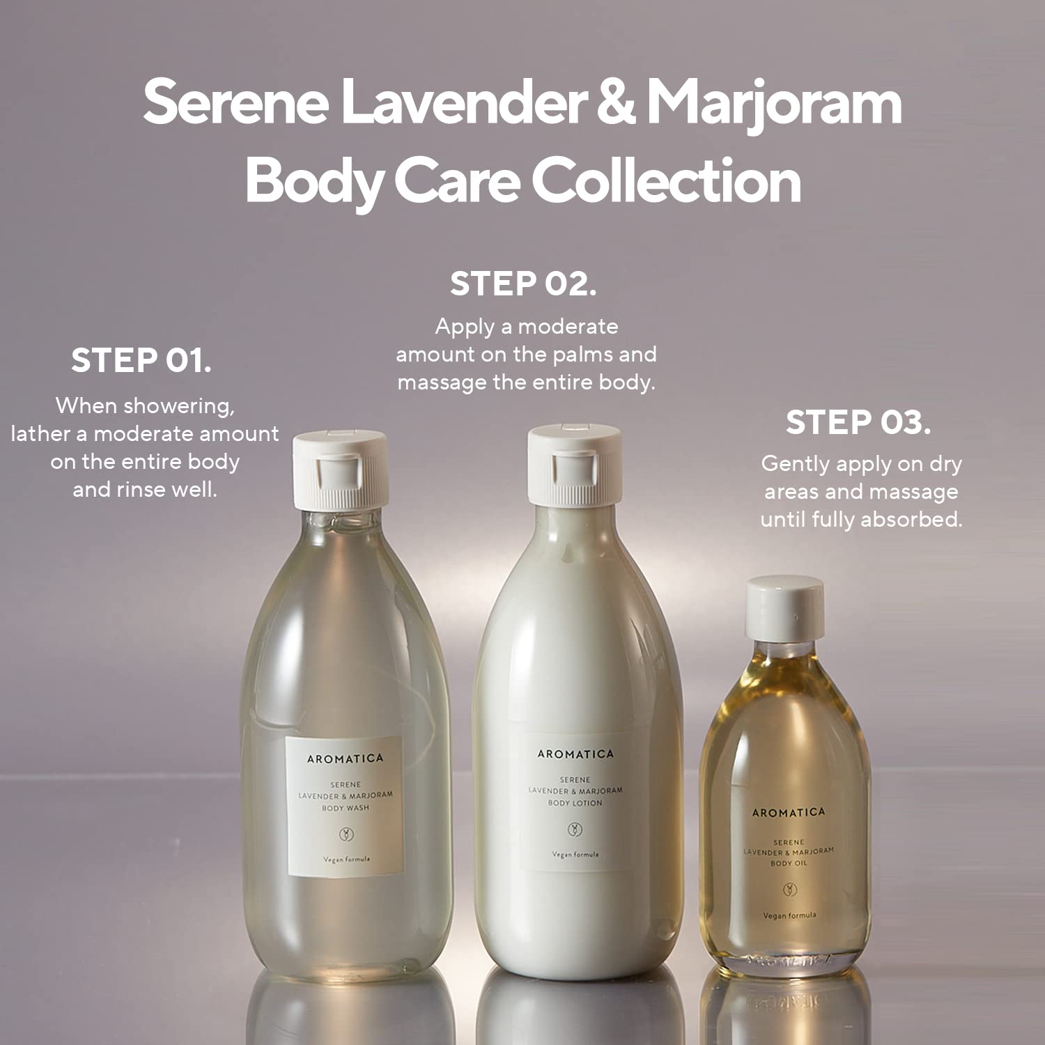 Night routine with AROMATICA Serene Body Oil and lavender scent.