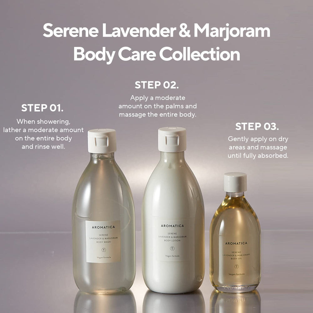 Night routine with AROMATICA Serene Body Oil and lavender scent.