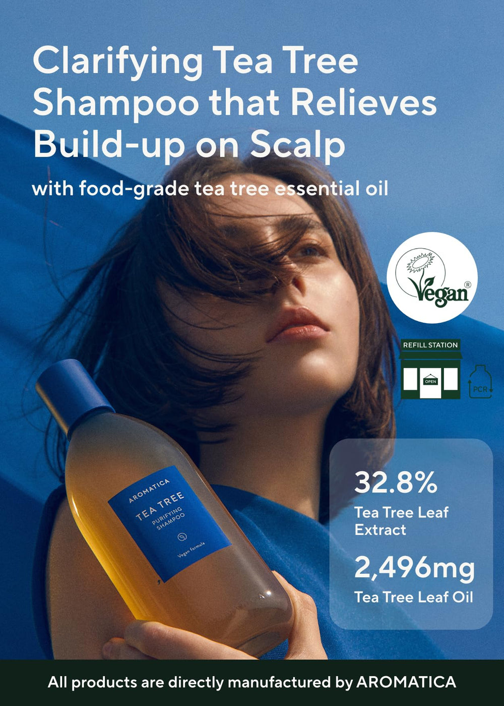 AROMATICA Tea Tree Oil ingredient closeup highlighting natural oils for scalp care