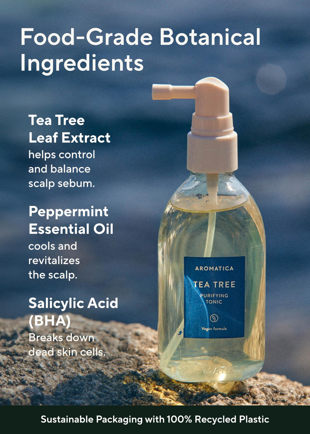AROMATICA Tea Tree Purifying Tonic peppermint detail, cooling sensation starts.