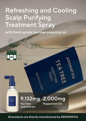 AROMATICA Tea Tree Purifying Tonic spray nozzle close-up, even scalp coverage.