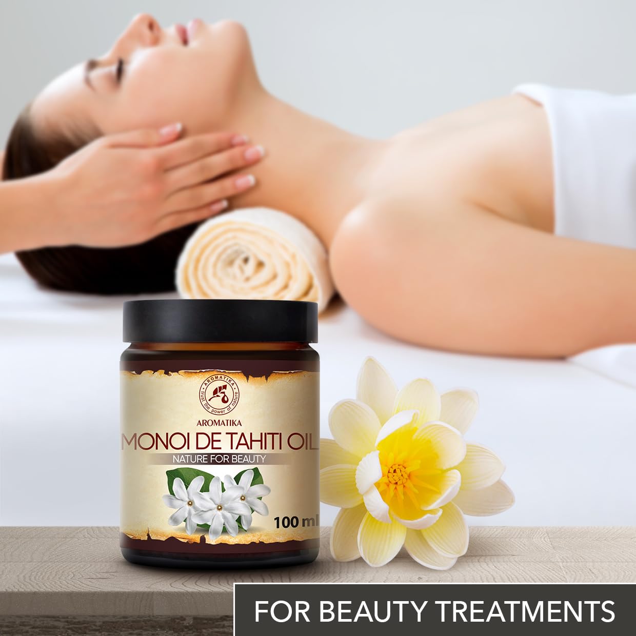 AROMATIKA Monoi Tahiti carrier oil gardenia flowers highlight tropical scent in skincare