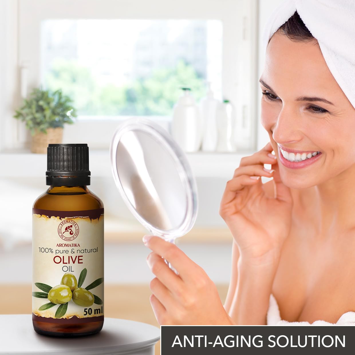 AROMATIKA olive oil hair care close-up showing conditioning benefits