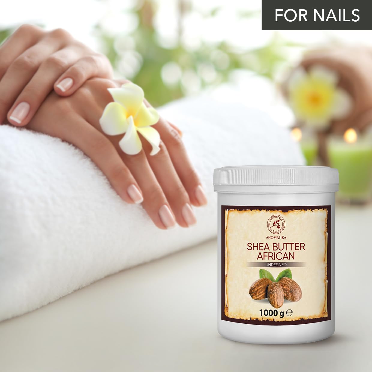 Face care application of AROMATIKA Shea Butter for hydration