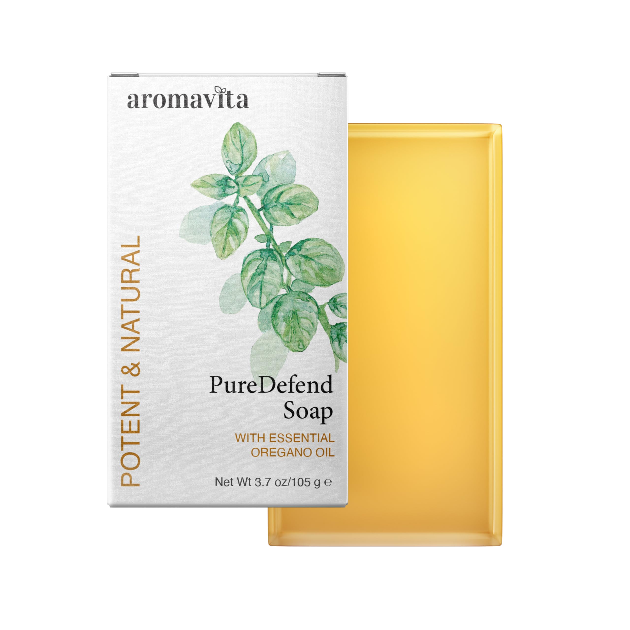 AROMAVITA Oregano Oil Soap Bar packshot shows natural cleansing for hands and body