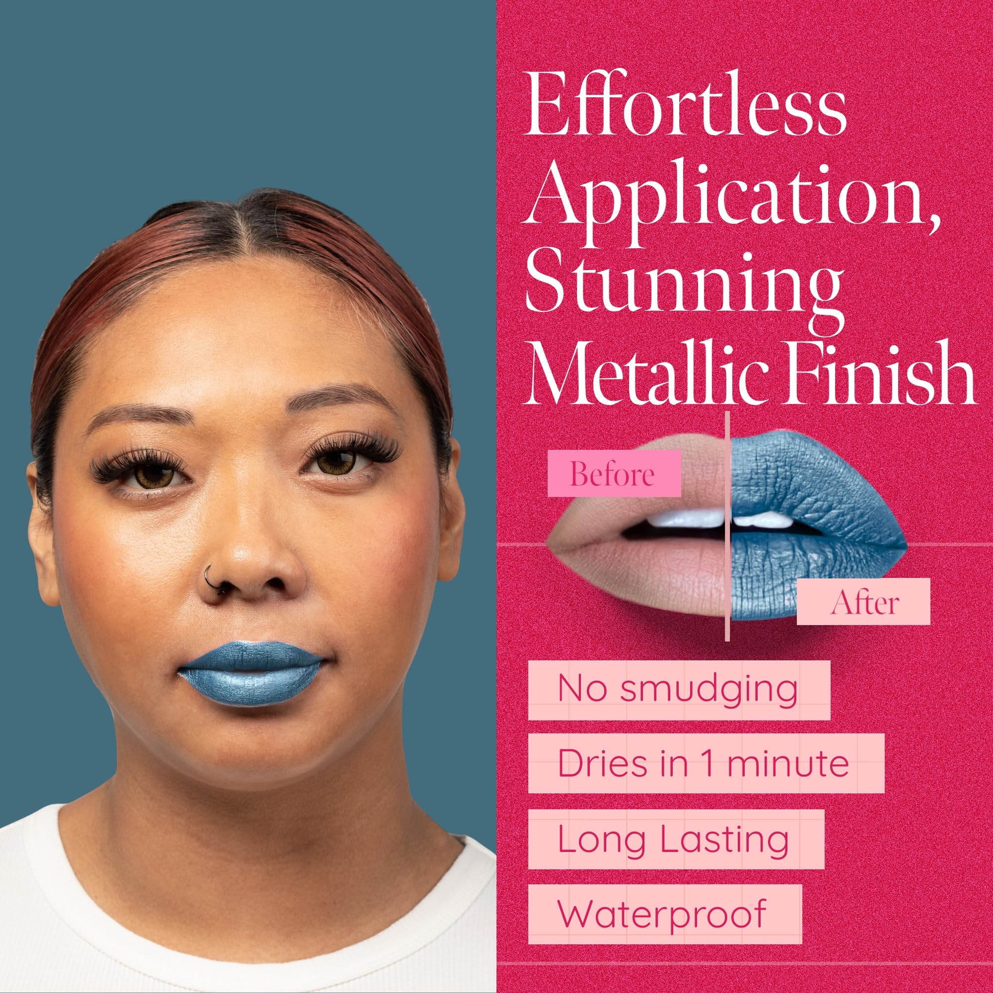 Aromi Arctic Teal application close-up demonstrates smooth glide and metallic finish.