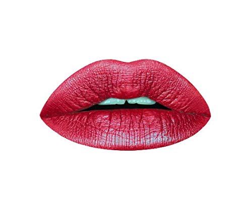 Aromi Candy Apple metallic lipstick tube showing rich red shade with shimmery finish for party nights