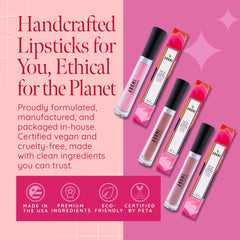 Aromi Chestnut Rose on lips exhibits velvety matte color.
