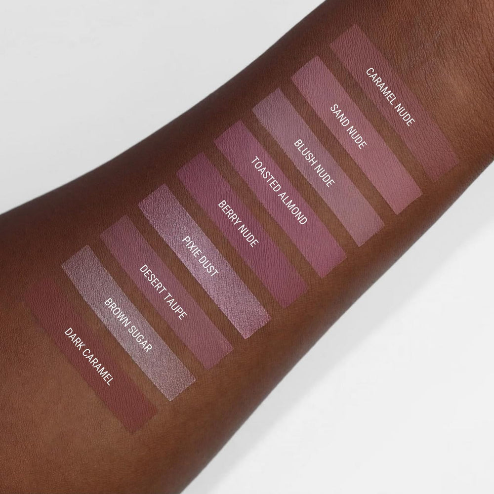 Aromi Desert Taupe lipstick glide during application for smooth load