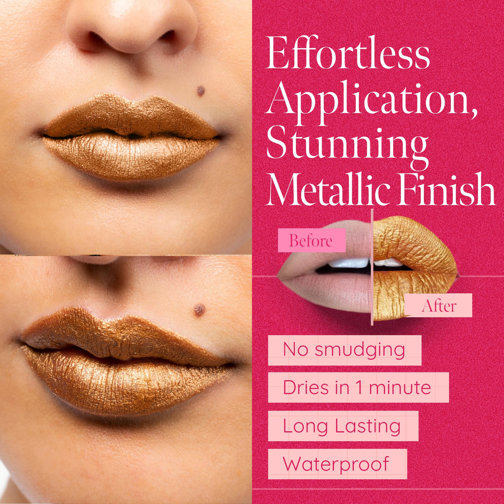 Aromi Gold Digger lip swatch shows soft nude shade with subtle sparkle.