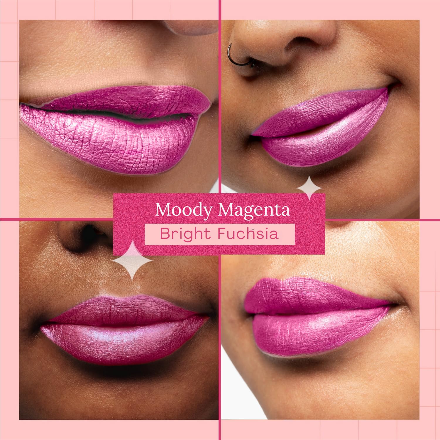 Aromi Moody Magenta worn with waterproof-inspired, transfer-resistant look.