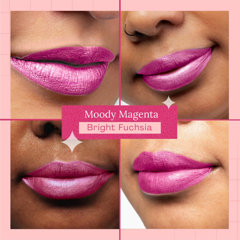 Aromi Moody Magenta worn with waterproof-inspired, transfer-resistant look.