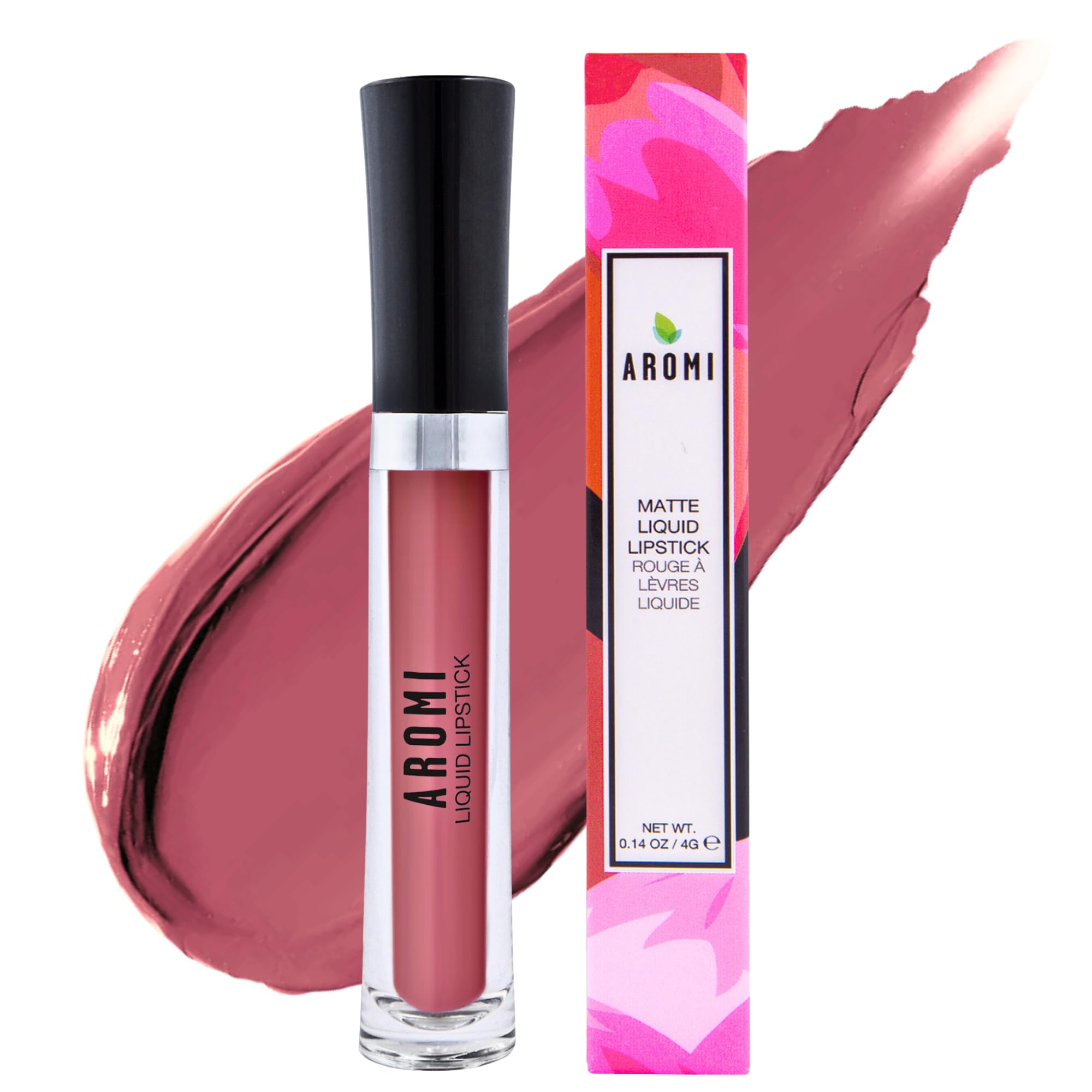 Aromi vegan cruelty-free label on elegant lipstick packaging.