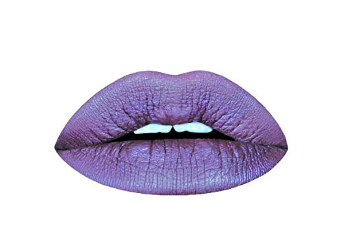 Aromi Violet Plum lip color in tube front highlights bold metallic shine for evening looks.