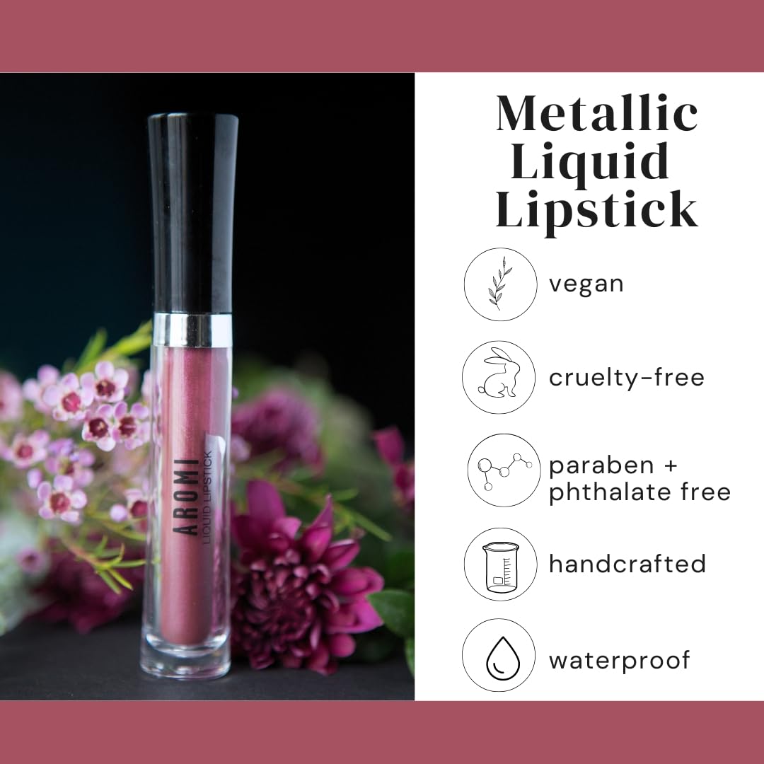 Aromi Waterproof metallic lip color swatch for humid days.