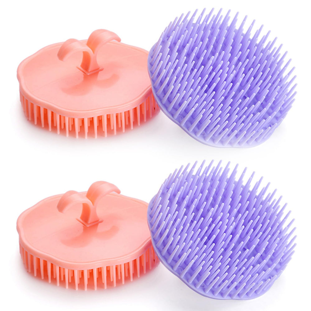 Aroveea hair scalp brush massager in orange and violet for gentle dandruff cleansing.