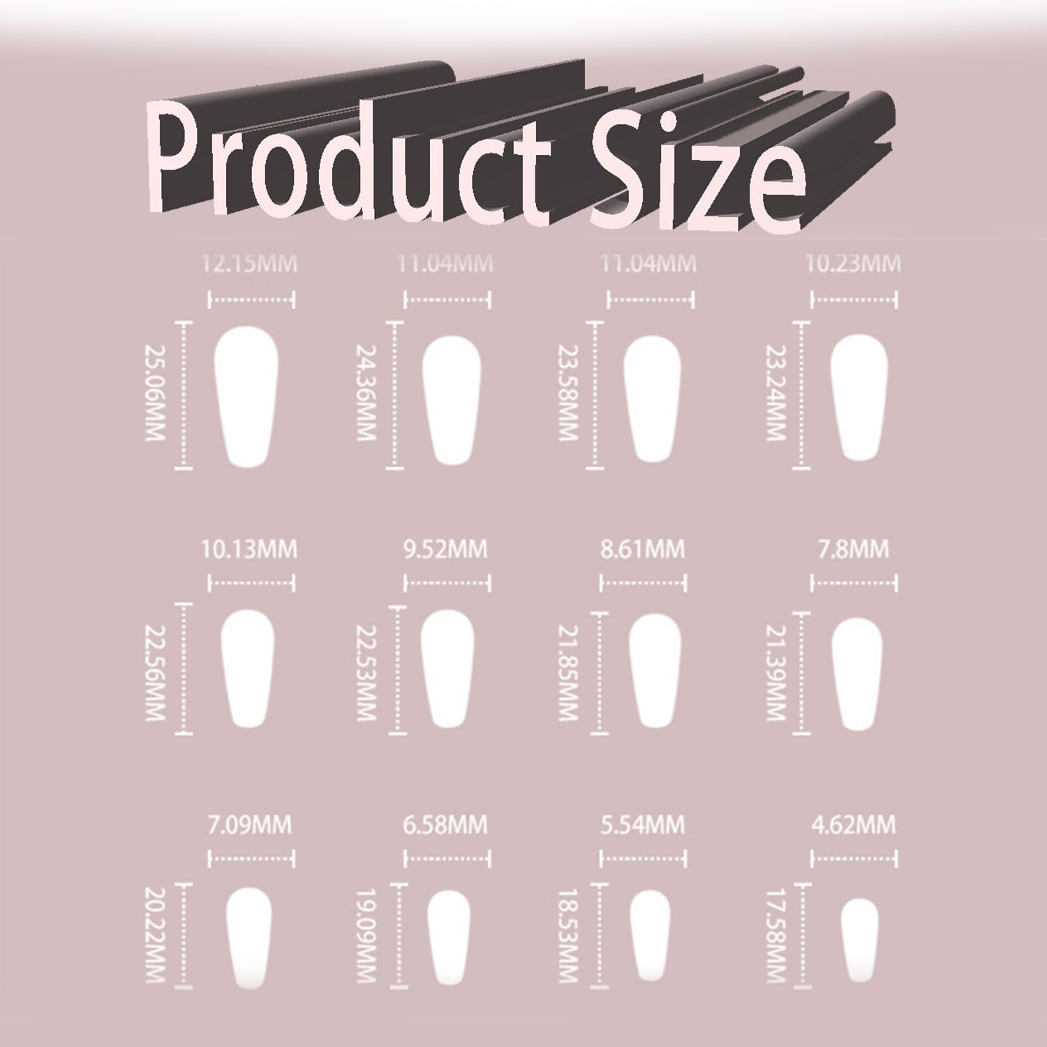 AROVFAM glue-on nails include 24-piece set with file and stick.