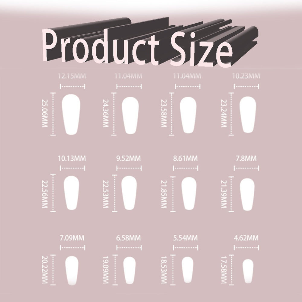 AROVFAM glue-on nails include 24-piece set with file and stick.