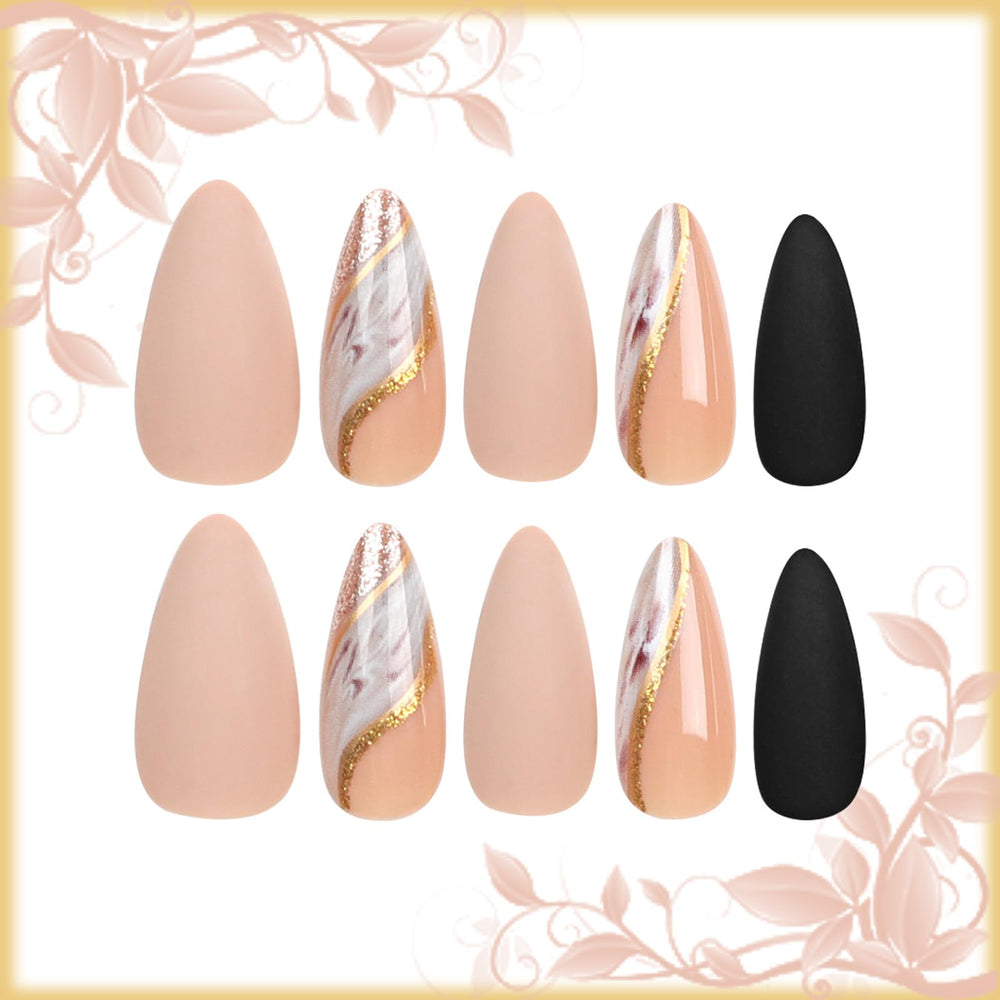 AROVFAM glossy brown glitter nails set adds instant glam for proms or parties