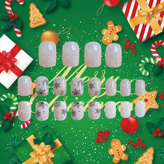AROVFAM glossy white snowflake nails close-up with elegant shine