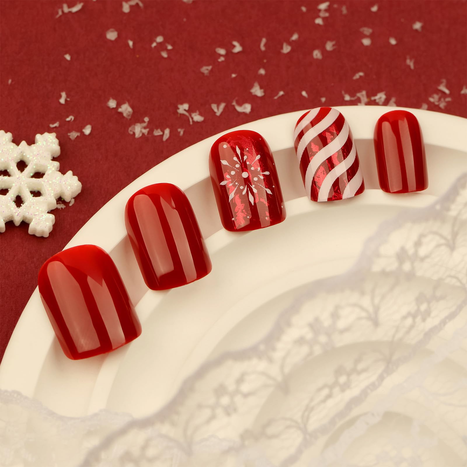 AROVFAM press-on nails in short square shape for quick at-home manicure.