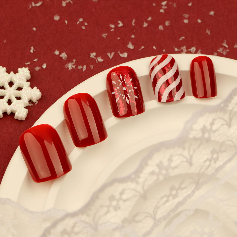 AROVFAM press-on nails in short square shape for quick at-home manicure.