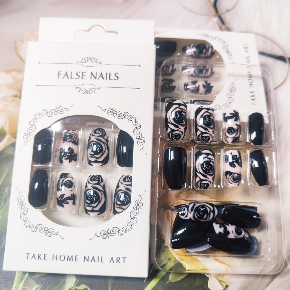 Set of 24 nails from AROVFAM with rose motif and natural fit