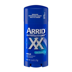 Arrid XX Extra Dry Cool Shower in-use action with smooth glide and lasting protection.
