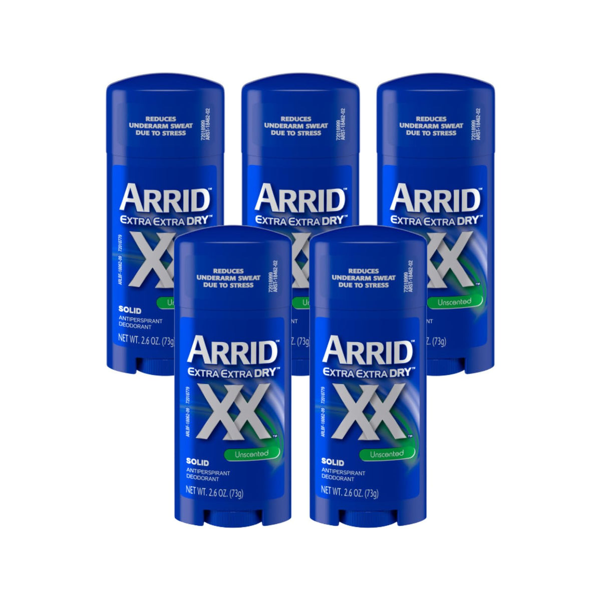 Arrid XX Extra Dry Solid unscented 2.6 oz pack5 for long-lasting dryness.