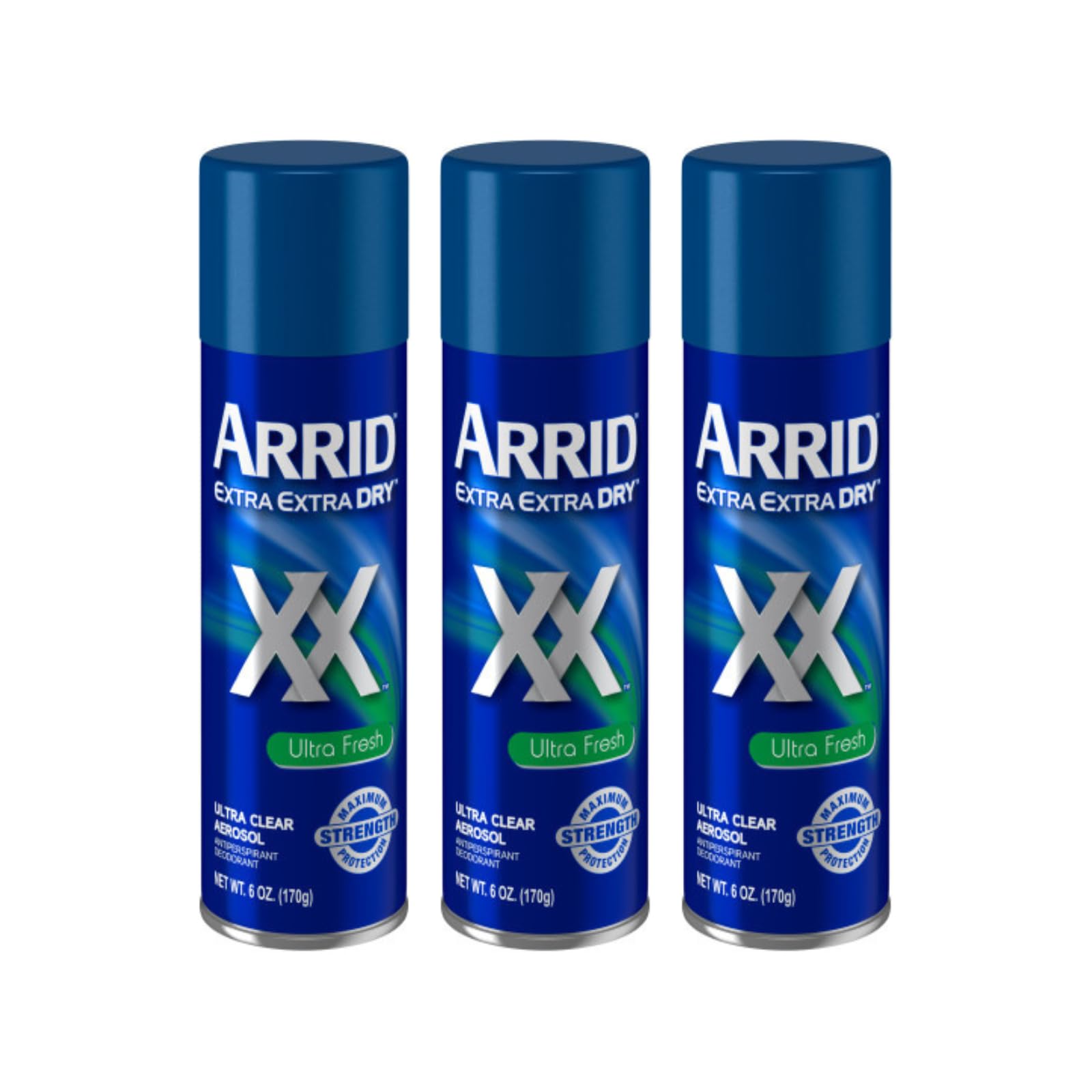 Arrid XX Ultra Clear spray bottle showing long-lasting protection and quick-dry feel