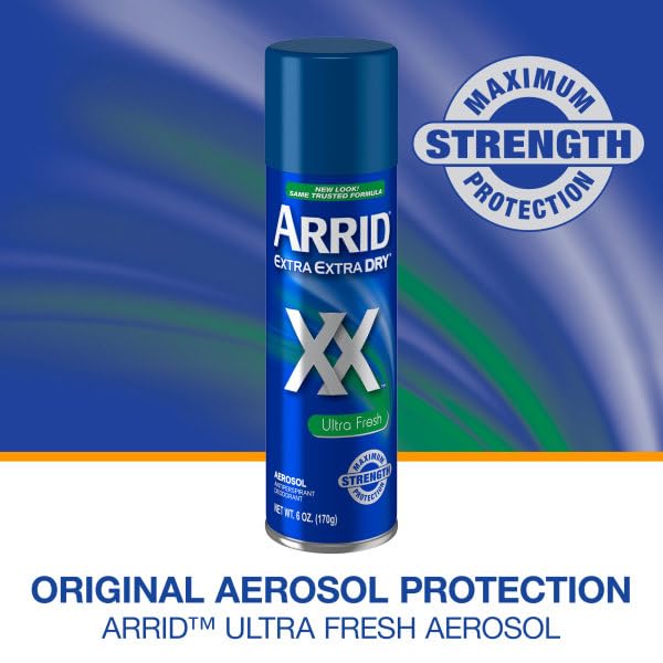 Arrid XX Ultra Fresh scent spray bottle highlighting refreshing finish