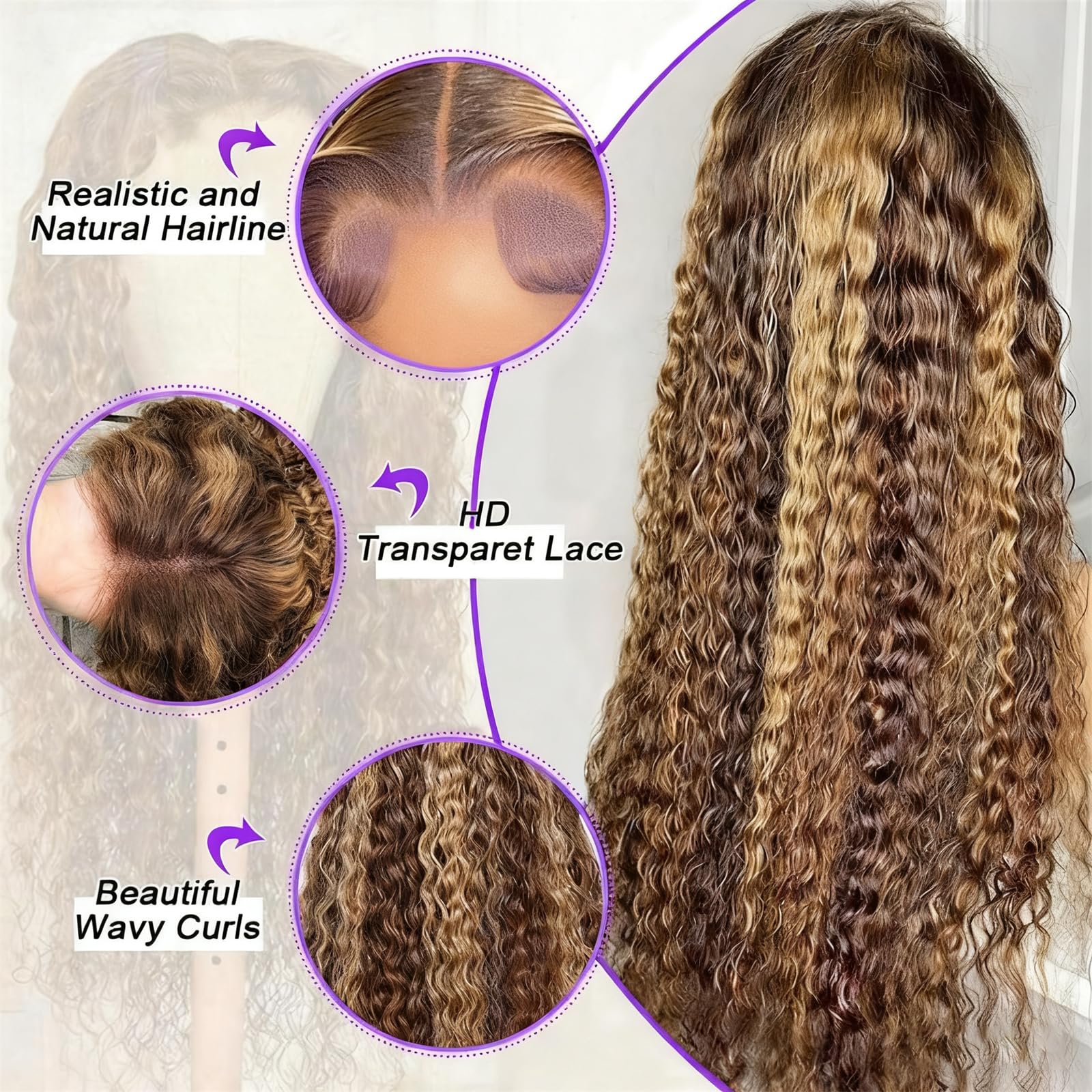 Arseomi 30Inch highlight ombre wig cap with four combs ensures secure fit.
