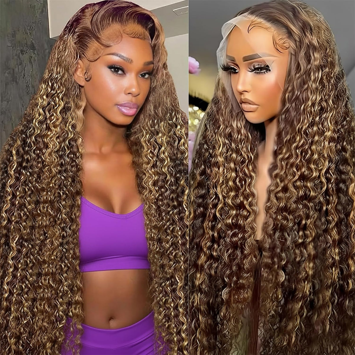 Arseomi 30Inch highlight ombre wig front view enhances natural look with dramatic length.