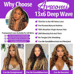 Arseomi 30Inch highlight ombre wig Swiss lace close-up demonstrates breathability.