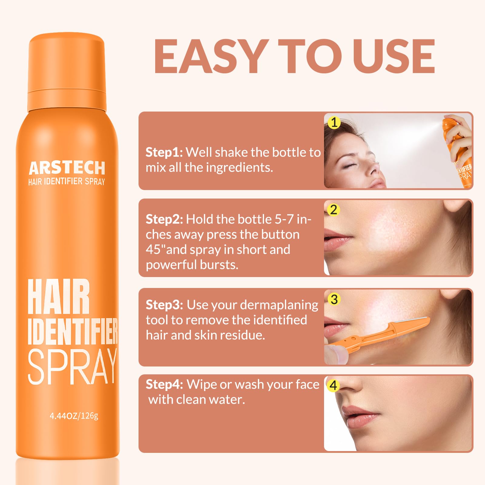 Arstech close-up of spray prep revealing facial hair visibility.