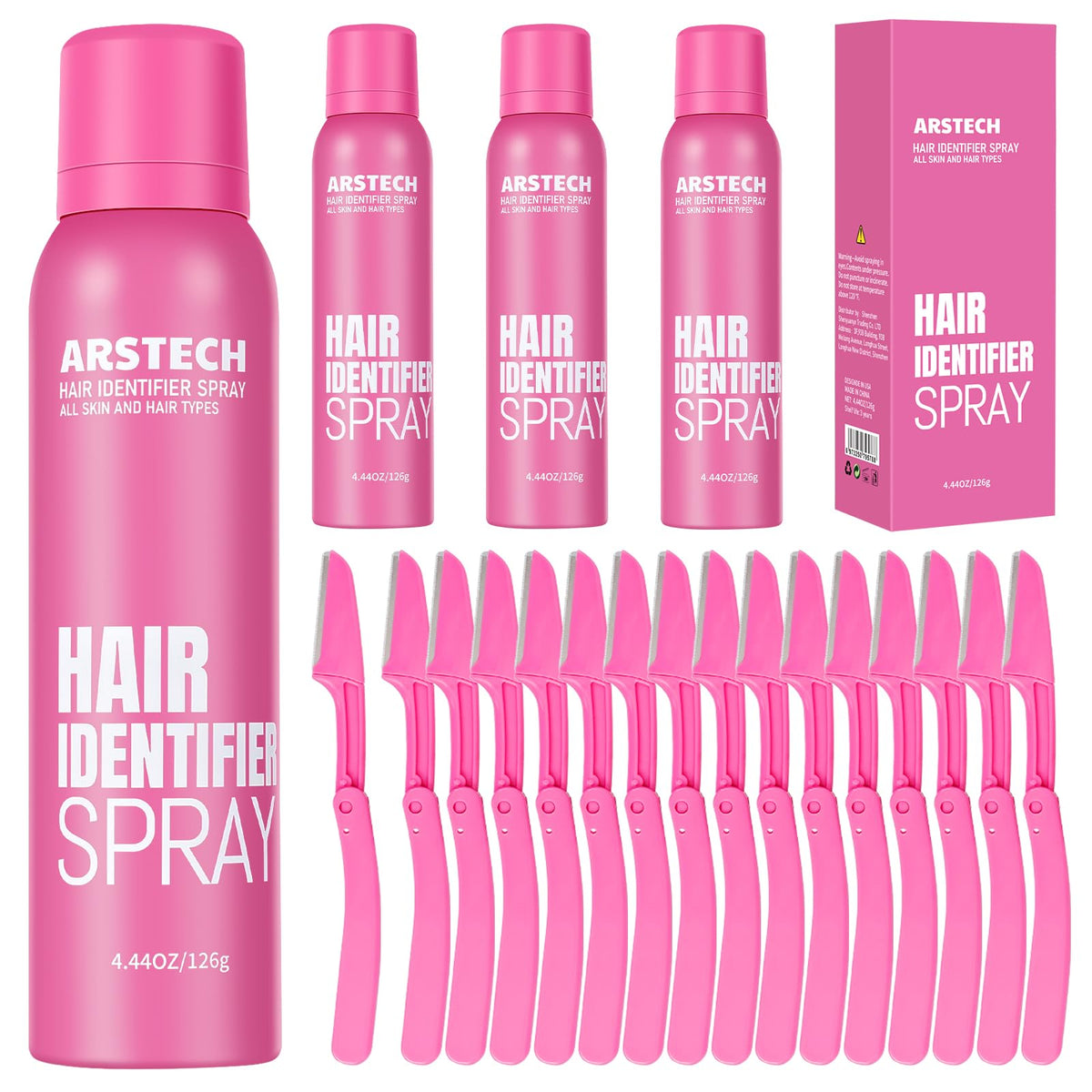 Arstech hair identifier spray bottle highlights subtle facial hairs for precise shaving.