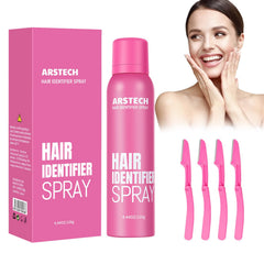 Arstech hair identifier spray bottle highlights facial hair for precise shaving.