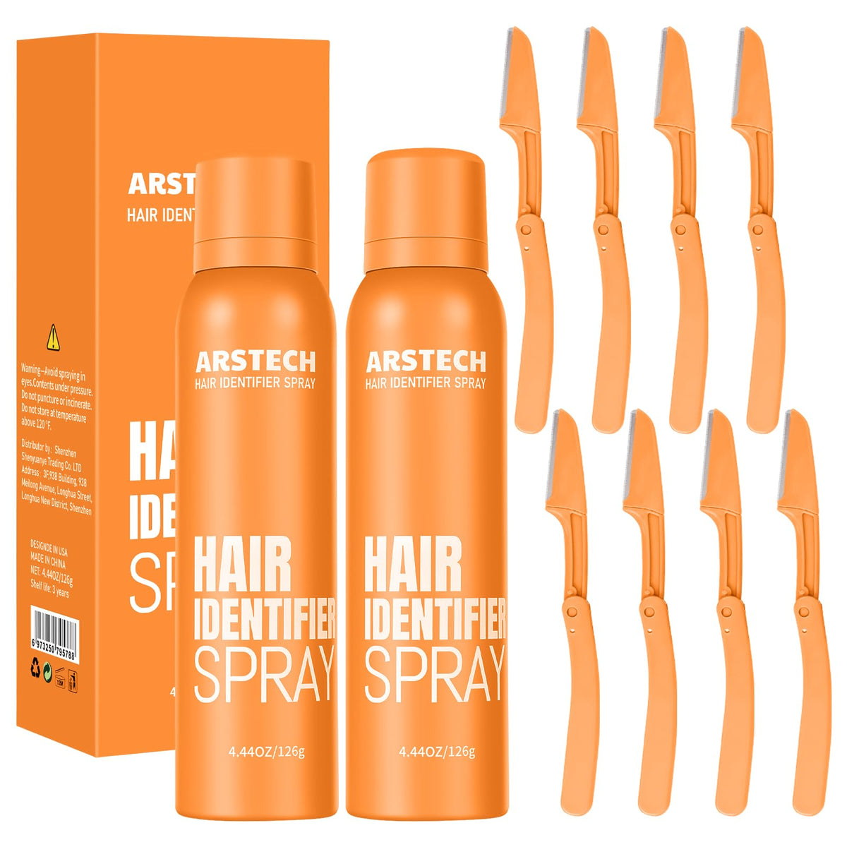 Arstech hair identifier spray highlighting facial hair for precise shaving.