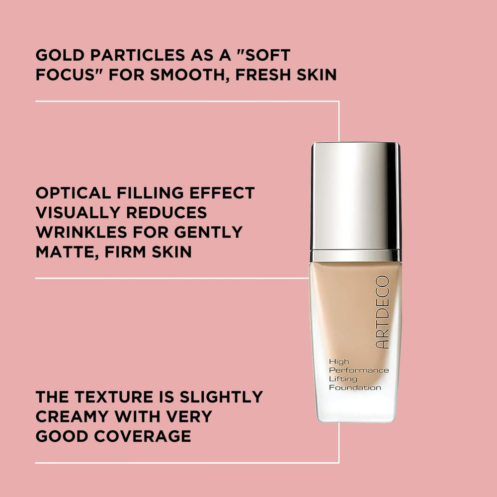 ARTDECO High Performance Lifting Foundation Reflecting Honey N11 being blended for seamless coverage.