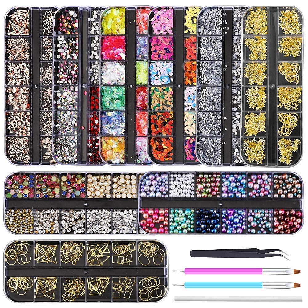 Artdone 9-boxes rhinestones kit with sparkling nail art pieces for vibrant designs