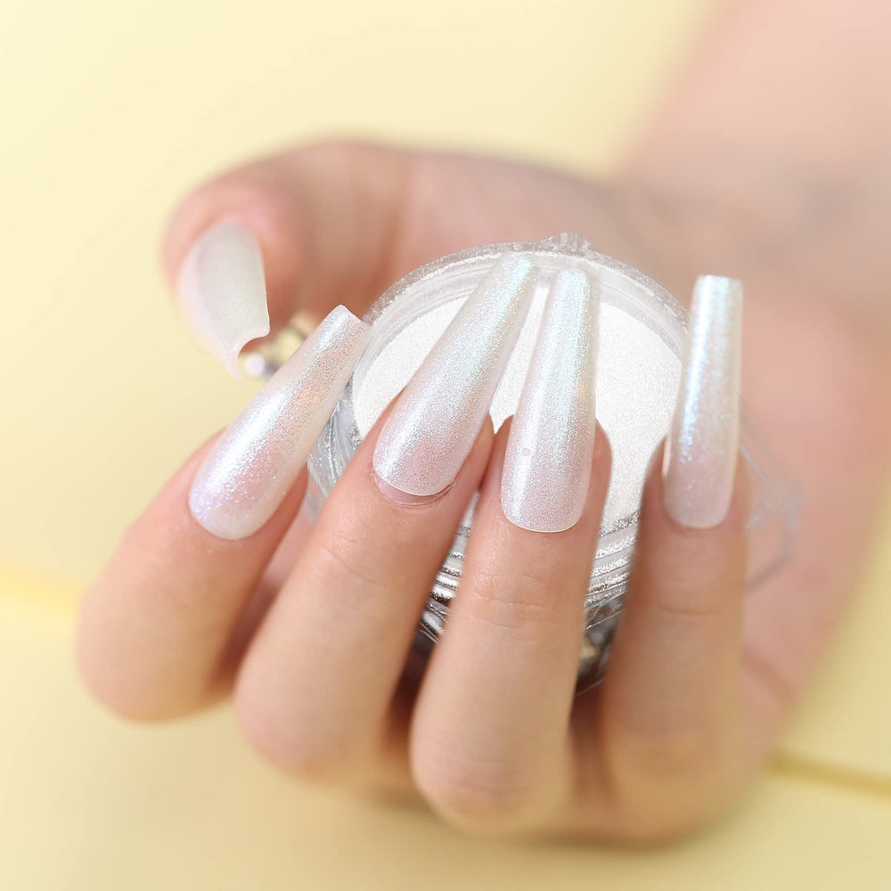 Artdone chrome mirror finish on nails with light-reflective shine.
