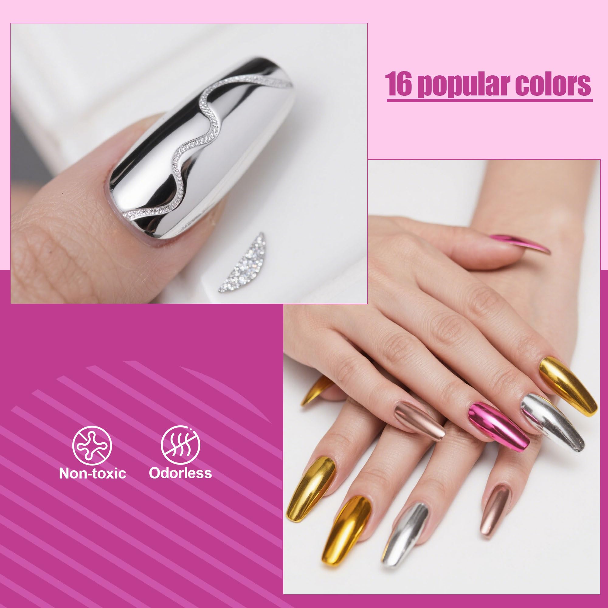 Artdone colored mirror chrome powder offers vibrant, long-lasting options